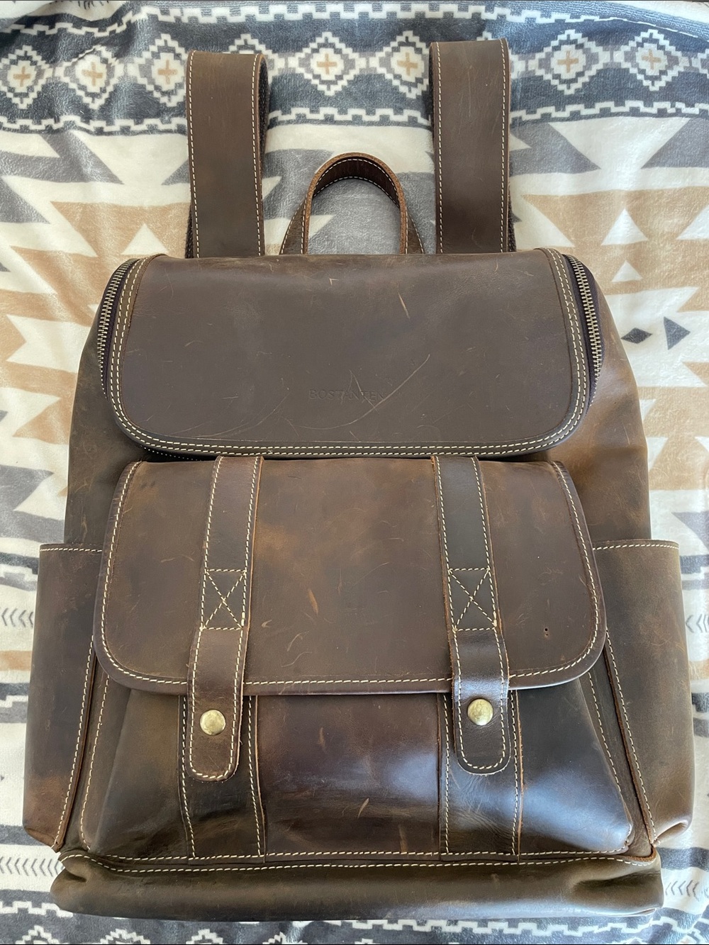 Bostanten Premium Brown Leather Backpack for Men - Classic Travel & Work Bag
